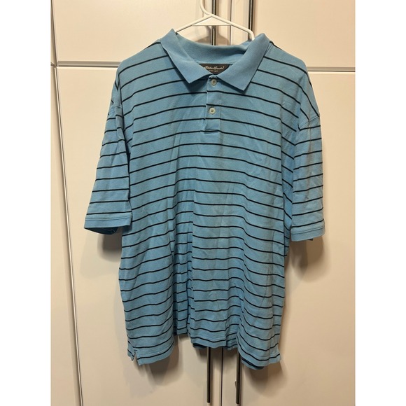 Eddie Bauer Other - Eddie Bauer Mens XXL Blue Striped Short Sleeve Cotton Pique Polo Shirt‎